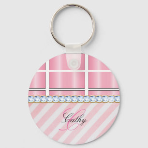 Rosa Glitter Chevron Play Rhinestones Personalize Nyckelring