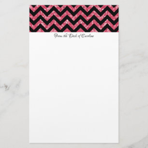 Rosa Glitter Chevron Stationery Brevpapper