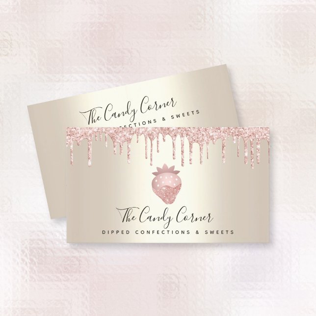 Rosa Glitter Chocolate Strawberry Conftion Guld Visitkort (Skapare uppladdad)