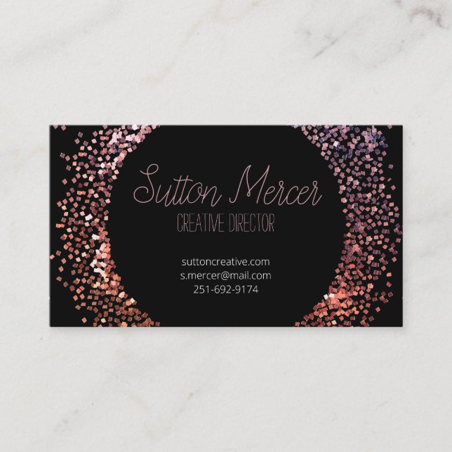 Rosa Glitter Circle Visitkort (Framsida)