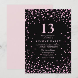 Rosa Glitter Confetti 13:e Födelsedagsfesten Inbju Inbjudningar