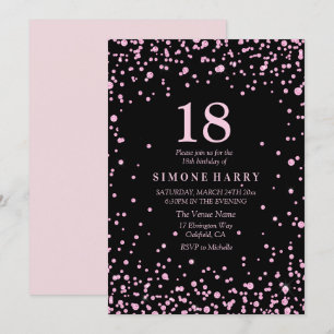Rosa Glitter Confetti 18:e Födelsedagsfesten Inbju Inbjudningar