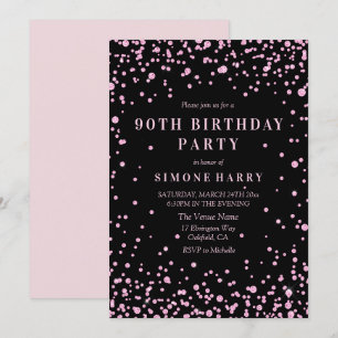 Rosa Glitter Confetti 90:e Födelsedagsfest Inbjuda Inbjudningar