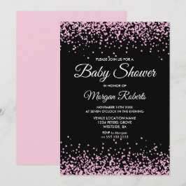 Rosa Glitter Confetti Black Baby Shower Inbjudan
