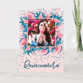 Rosa Glitter Confetti Blommigt Español Quinceañera Inbjudan