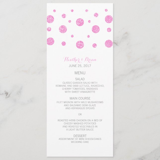 Rosa Glitter Confetti Bröllop Menu Meny (Framsida)
