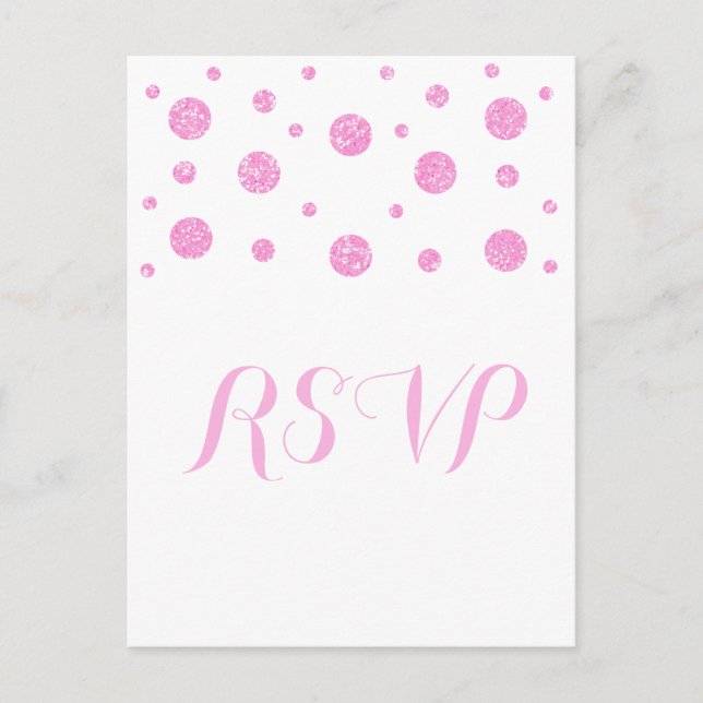 Rosa Glitter Confetti Response Postcard Inbjudan Vykort (Framsida)