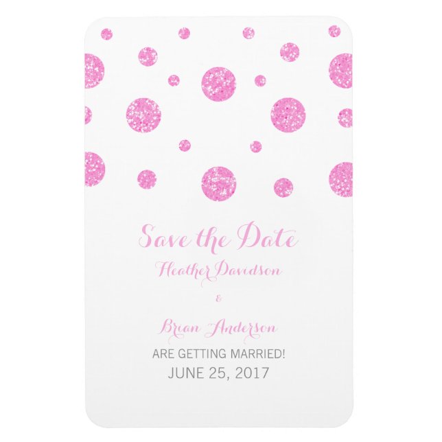 Rosa Glitter Confetti Spara datum magneter (Vertikal)