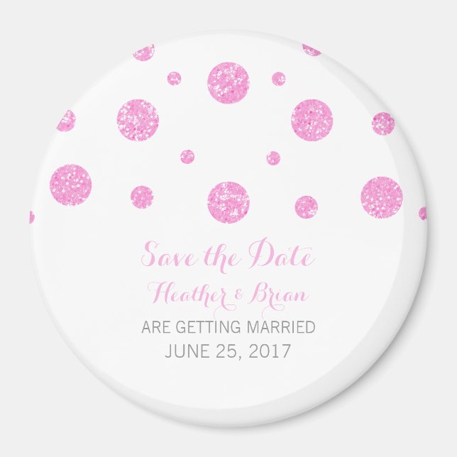 Rosa Glitter Confetti Spara datum magneter (Framsidan)