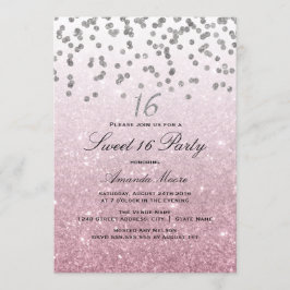 Rosa Glitter Confetti Sweet 16-inbjudan Inbjudningar