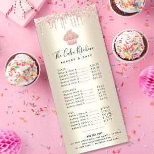 Rosa Glitter Cupkaka Guld Bakery Pastry Chef Menu Reklamkort