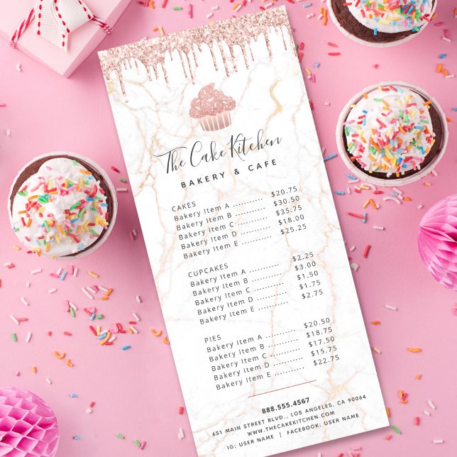 Rosa Glitter Cupkaka Marble Bakery Dessert Menu Reklamkort (Skapare uppladdad)
