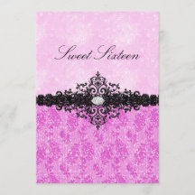 Rosa Glitter Damask Sweet 16-inbjudan