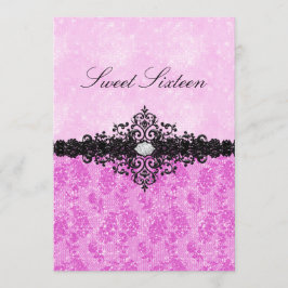 Rosa glitter damast Sweet 16 inbjudan