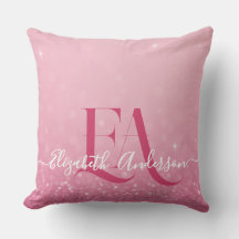 Rosa Glitter Dekorativ kudde med Initialer och Nam