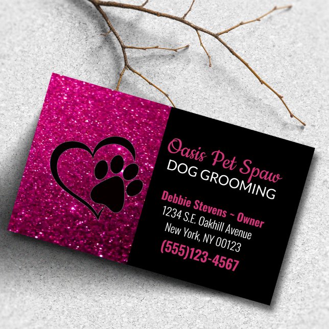 Rosa Glitter Design Hund Pet Grooming Service Visitkort (Skapare uppladdad)