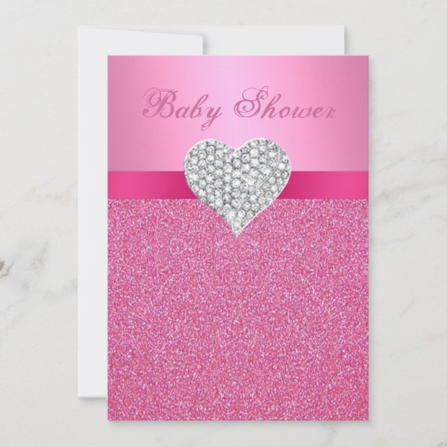 Rosa Glitter Diamond Heart Baby Shower-inbjudan Inbjudningar (Framsida)
