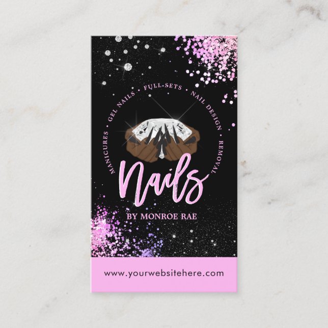 Rosa Glitter Diamond Luxury Nagel Tech Salon Visitkort (Framsida)