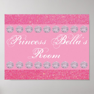 Rosa Glitter Diamond Princess Room Personlig Poster