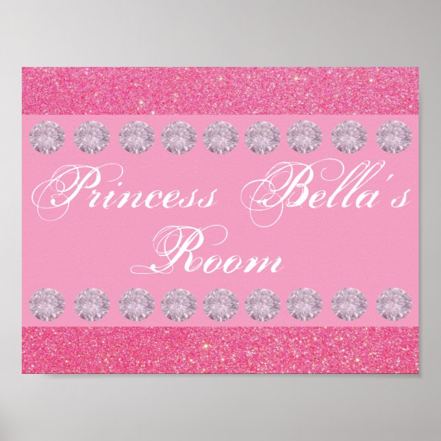 Rosa Glitter Diamond Princess Room Personlig Poster (Framsidan)