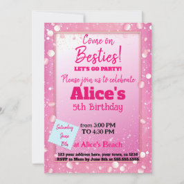 Rosa Glitter Doll Thed Birthday Inbjudningar