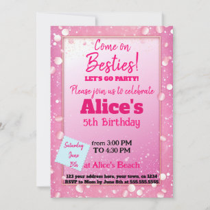 Rosa Glitter Doll Thed Birthday Inbjudningar