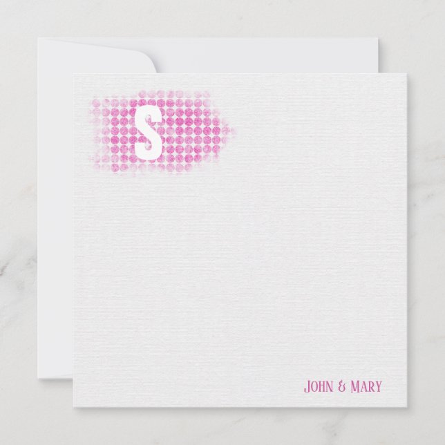 Rosa Glitter Dots Monogram Kort (Framsida)