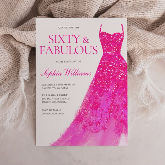 Rosa Glitter Dress 60:e Födelsedagsfesten Inbjudningar (Skapare uppladdad)