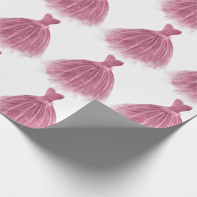 Rosa Glitter Dress Elegant Party Mönster Presentpapper (Hörn)