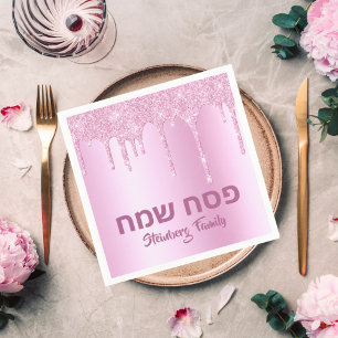 Rosa Glitter Drift Lycklig Pesach Pappersservett