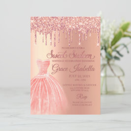 Rosa Glitter Drift Sweet sixteen Birthday Inbjudningar