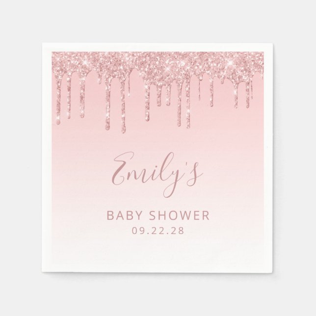Rosa Glitter Drip Baby Shower Pappersservett (Framsidan)