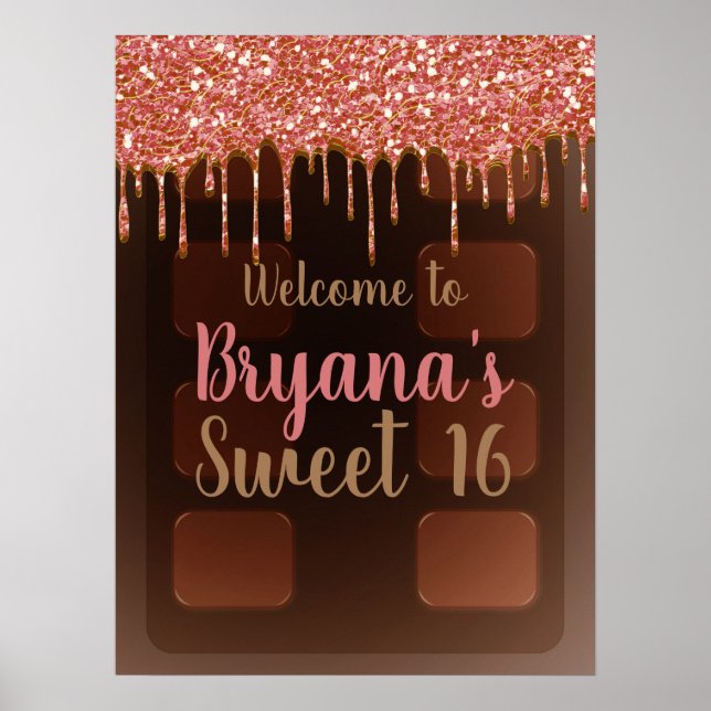 Rosa Glitter Drip Chocolate Candy Pub Sweet 16 Poster (Framsidan)