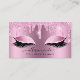 Rosa Glitter Drip Metallic Foil Eyelash Visitkort
