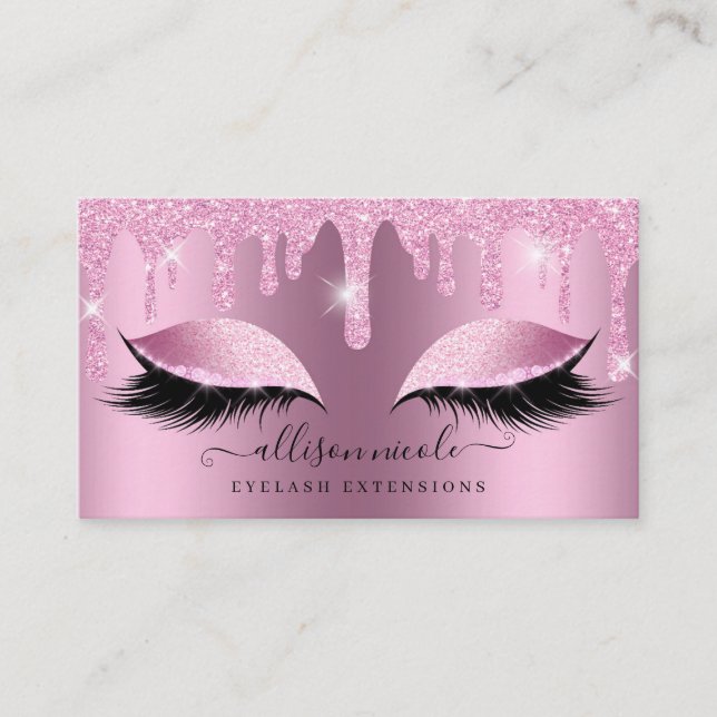 Rosa Glitter Drip Metallic Foil Eyelash Visitkort (Framsida)