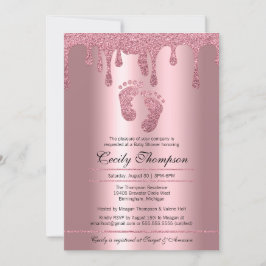 Rosa Glitter Drip Ro Luxury Metallic Baby Shower Inbjudningar