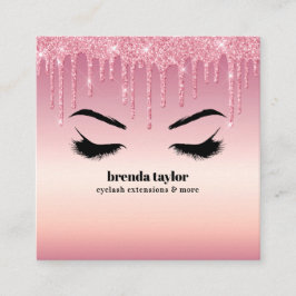 Rosa Glitter Dripps Eyelash Browbar-professionell Fyrkantigt Visitkort