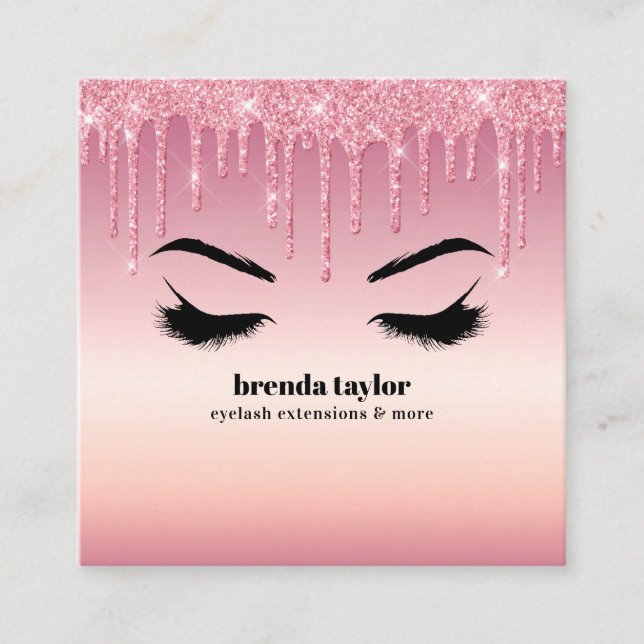 Rosa Glitter Dripps Eyelash Browbar-professionell Fyrkantigt Visitkort (Framsida)