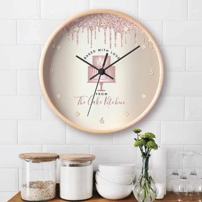 Rosa Glitter Driver Kummel Bakery Pastry Chef Guld Stor Klocka (Skapare uppladdad)