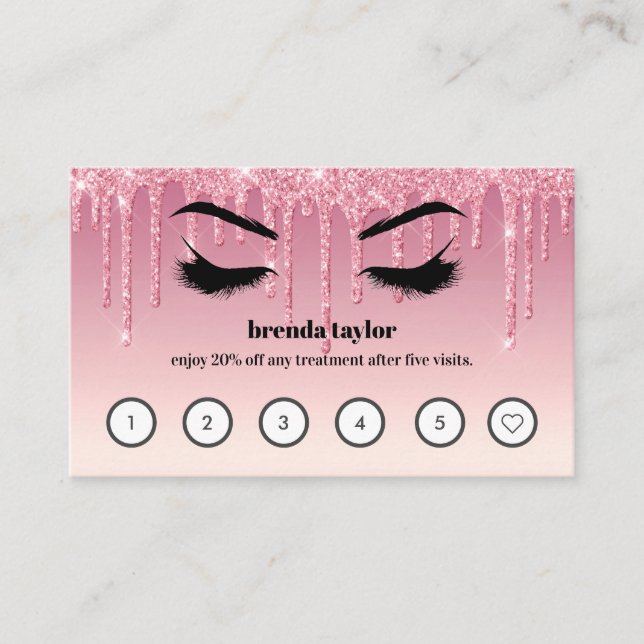 Rosa Glitter Drives Browbar Eyelash Anpassningsbar Visitkort (Framsida)