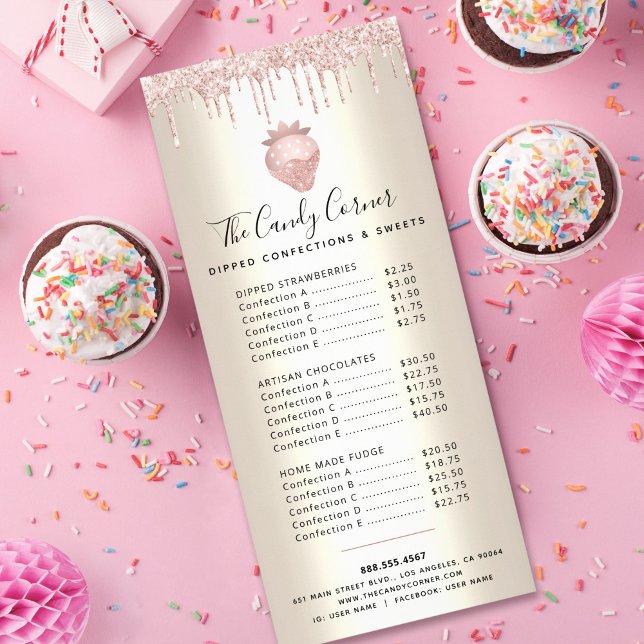 Rosa Glitter Drives Chocolate Dessert Guld Menu Reklamkort (Skapare uppladdad)