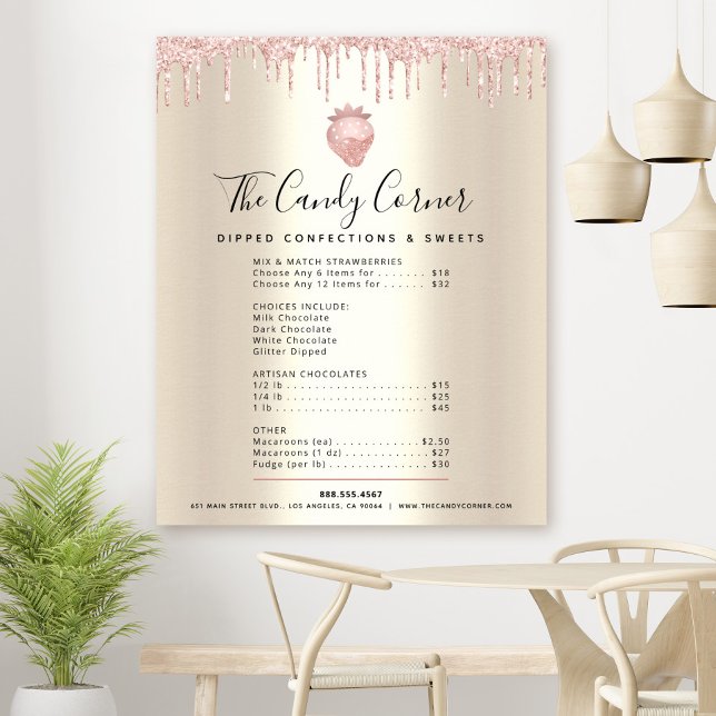 Rosa Glitter Drives Dessert Menu Pris List Guld Poster (Skapare uppladdad)