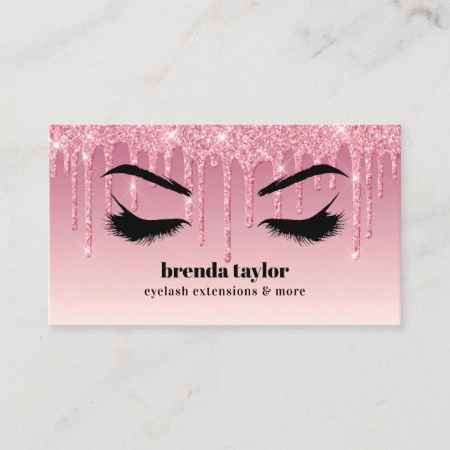 Rosa Glitter Drives Eyelash Browbar-professionell  Visitkort (Framsida)