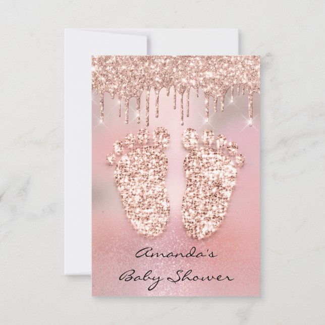 Rosa Glitter Drives Ro Guld Baby Shower Feet Feet Inbjudningar (Baksida)