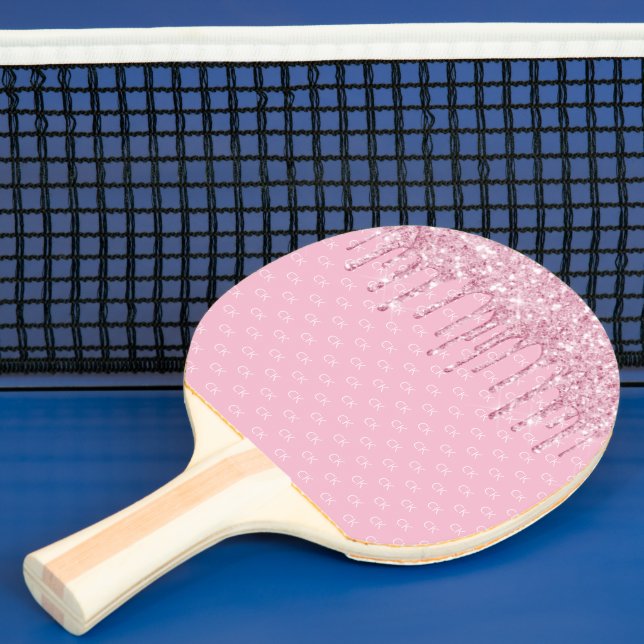 Rosa glitter drop gnistra monogram mönster pingisracket (Insitu)