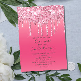 Rosa glitter droppande kvinnlig trendig Quinceaner Inbjudningar