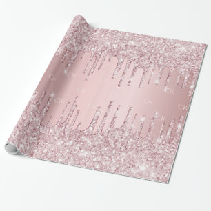Rosa glitter droppar gnistra monogram damm i ro presentpapper