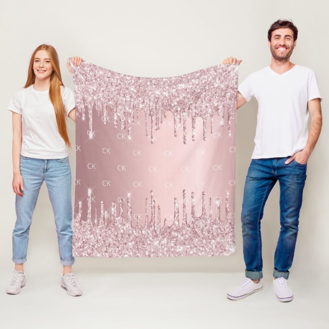 rosa glitter droppar gnistra monogram fleecefilt (På plats)