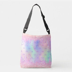 Rosa glitter droppar holografiskt monogram initial axelväska