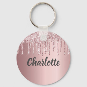  rosa glitter droppar i monogram lyx nyckelring